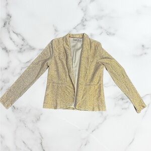 Chloe K Gold Metallic Open Front Blazer Jacket Size M Lined